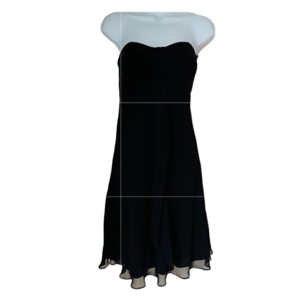 White House Black Market strapless Black Flowy Chiffon Holiday Dress SZ 8